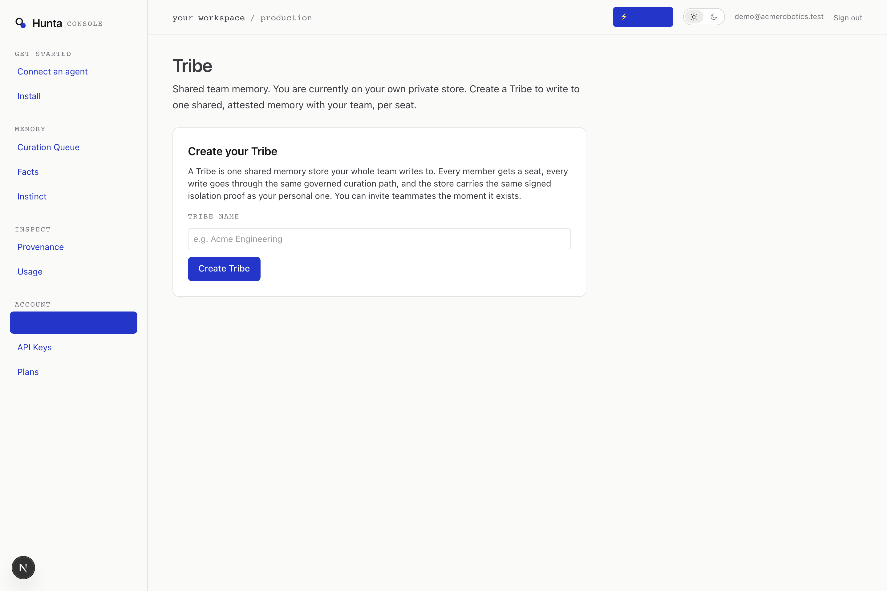 Create your Tribe in the Hunta console